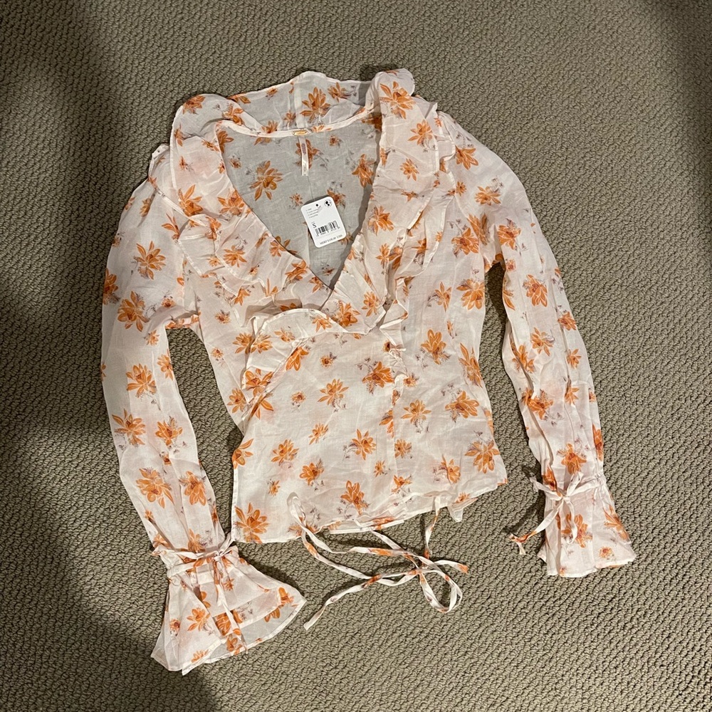 Free People floral print linen blouse sz S
